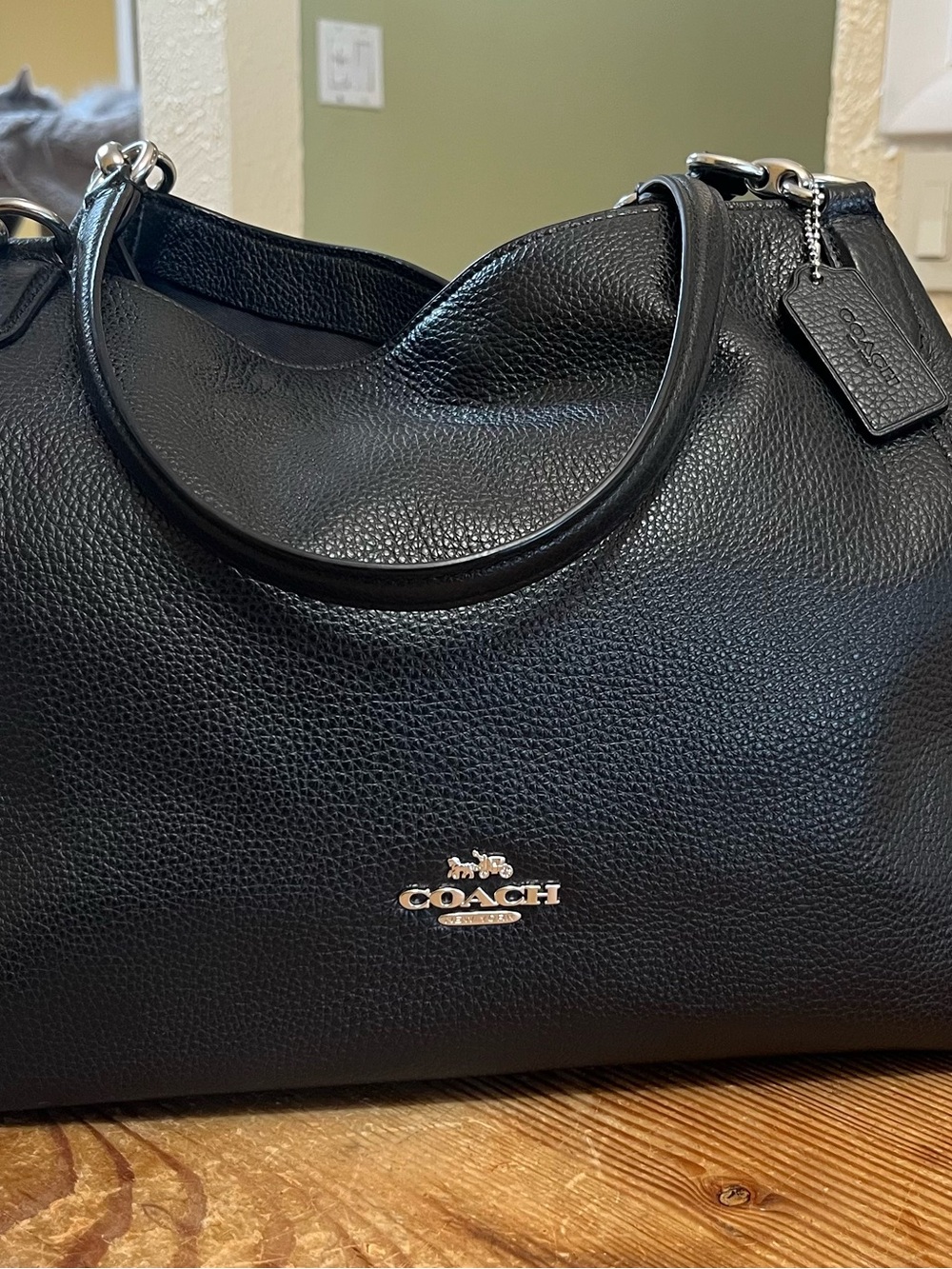 Coach Black Hallie Pebbled Leather Shoulder Bag with Silver Hardware - Picture 6 of 10